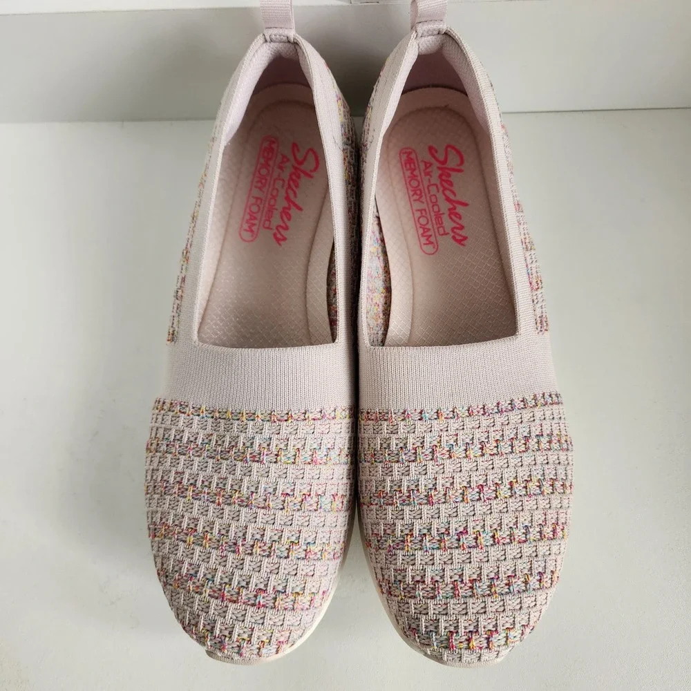 Skechers Active Be Cool 9.5 Slip On Walking Shoes Pink Multi Confetti Woven  NEW